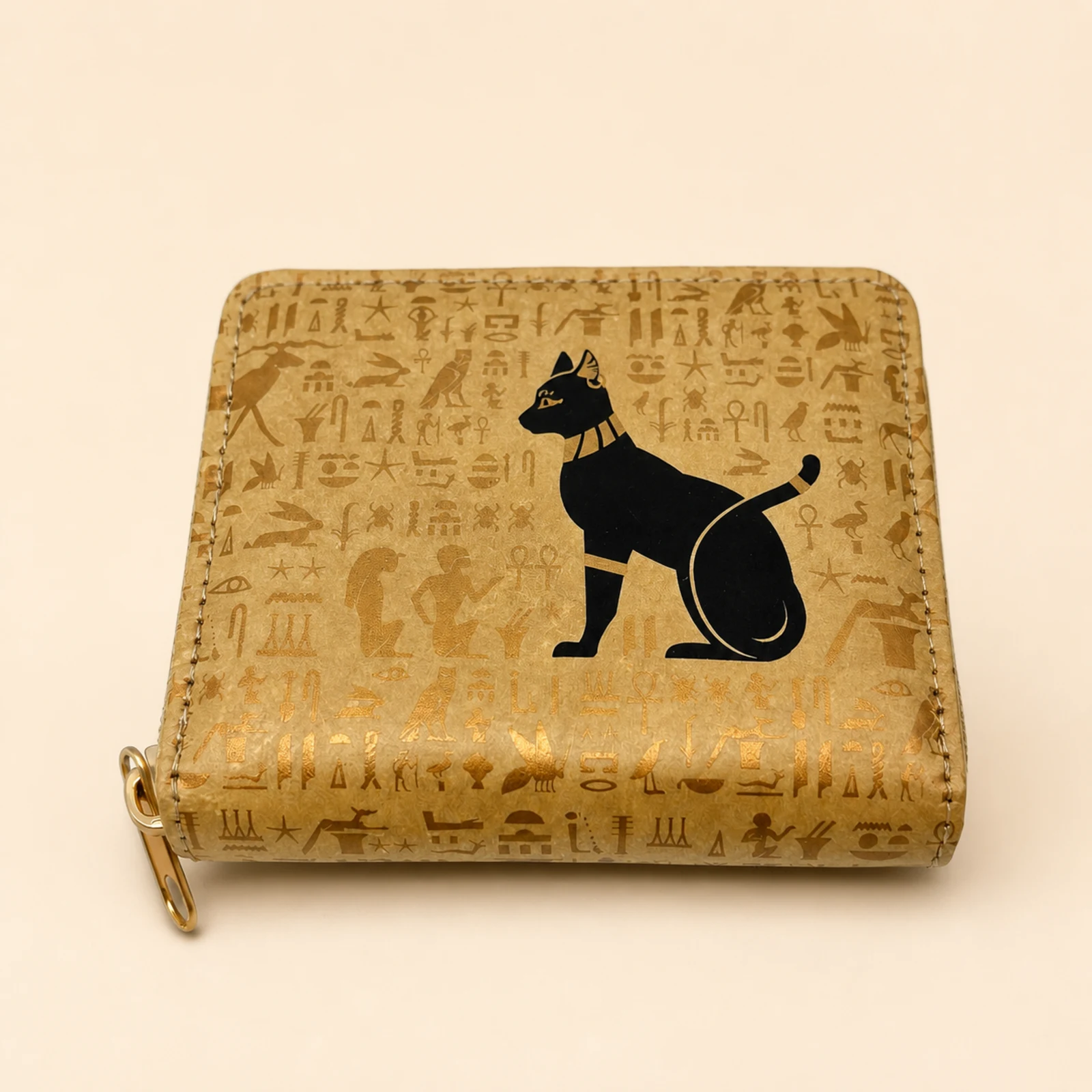 Ancient Egypt Wallet with Zipper — Sand Gold