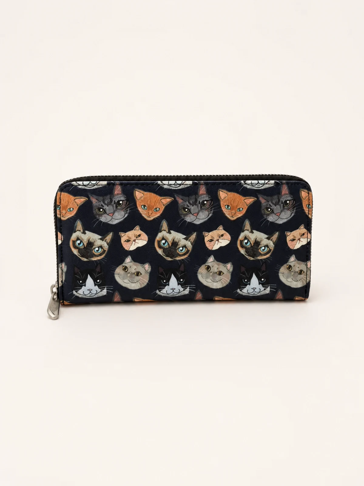 Cat Pattern Long Wallet with Zipper