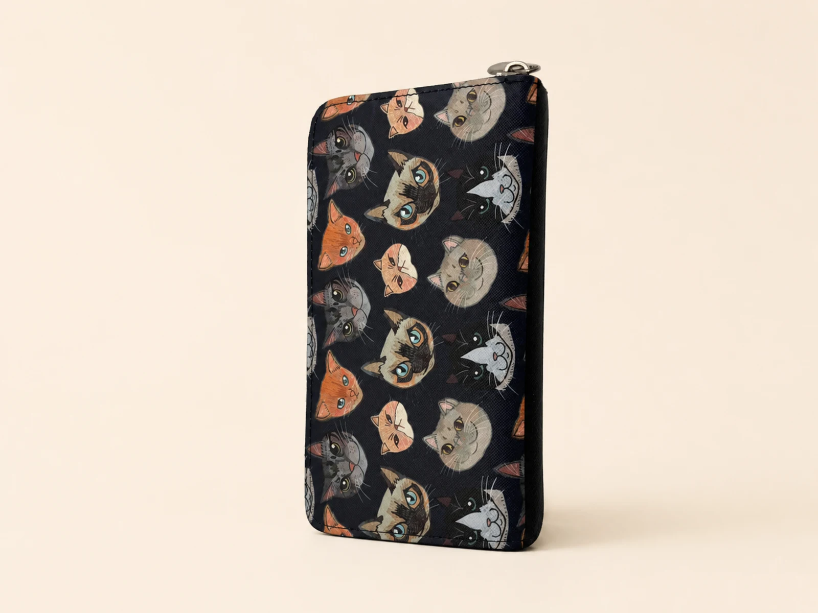 Cat Pattern Long Wallet with Zipper view 3