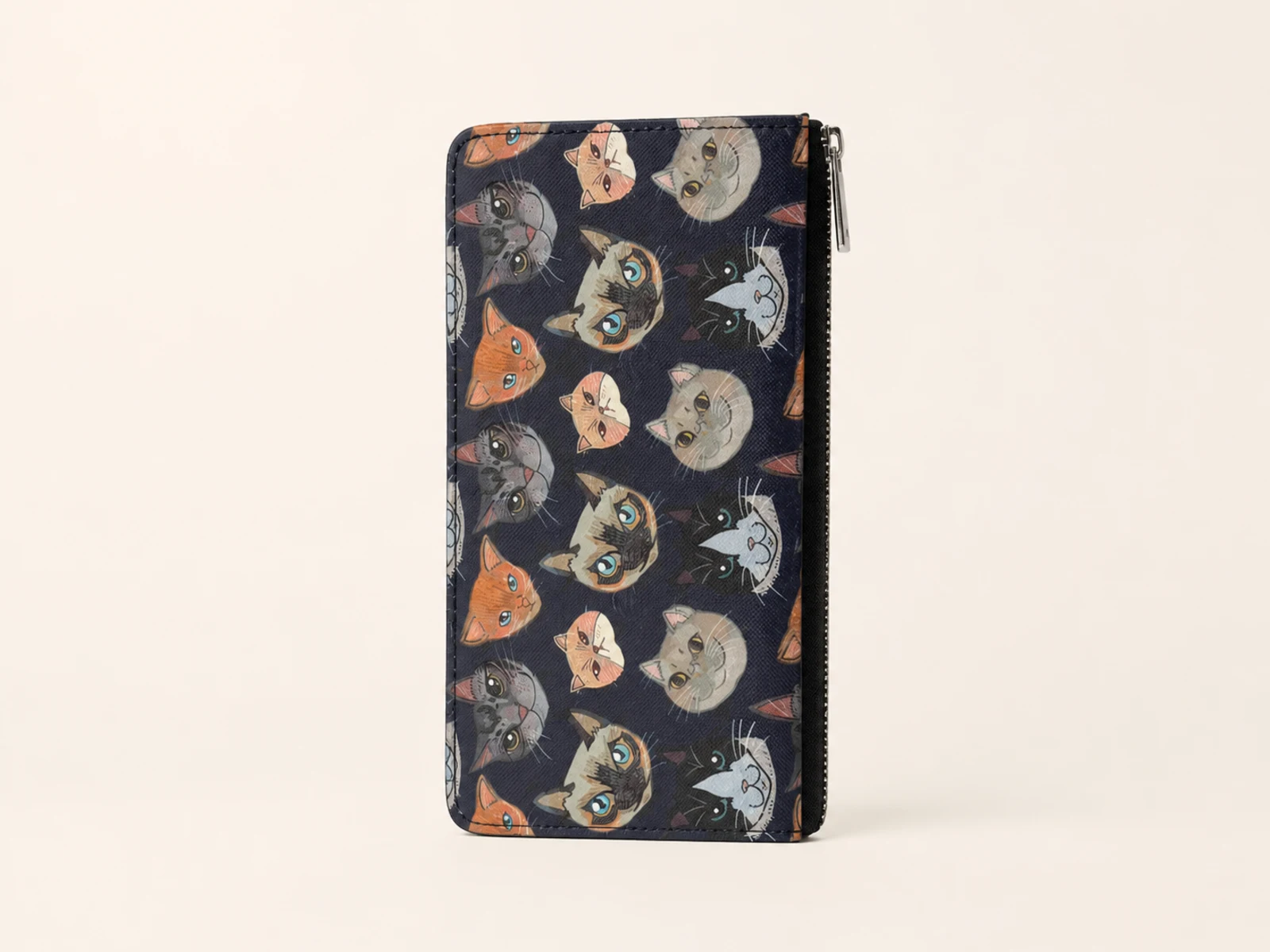 Cat Pattern Long Wallet with Zipper view 4