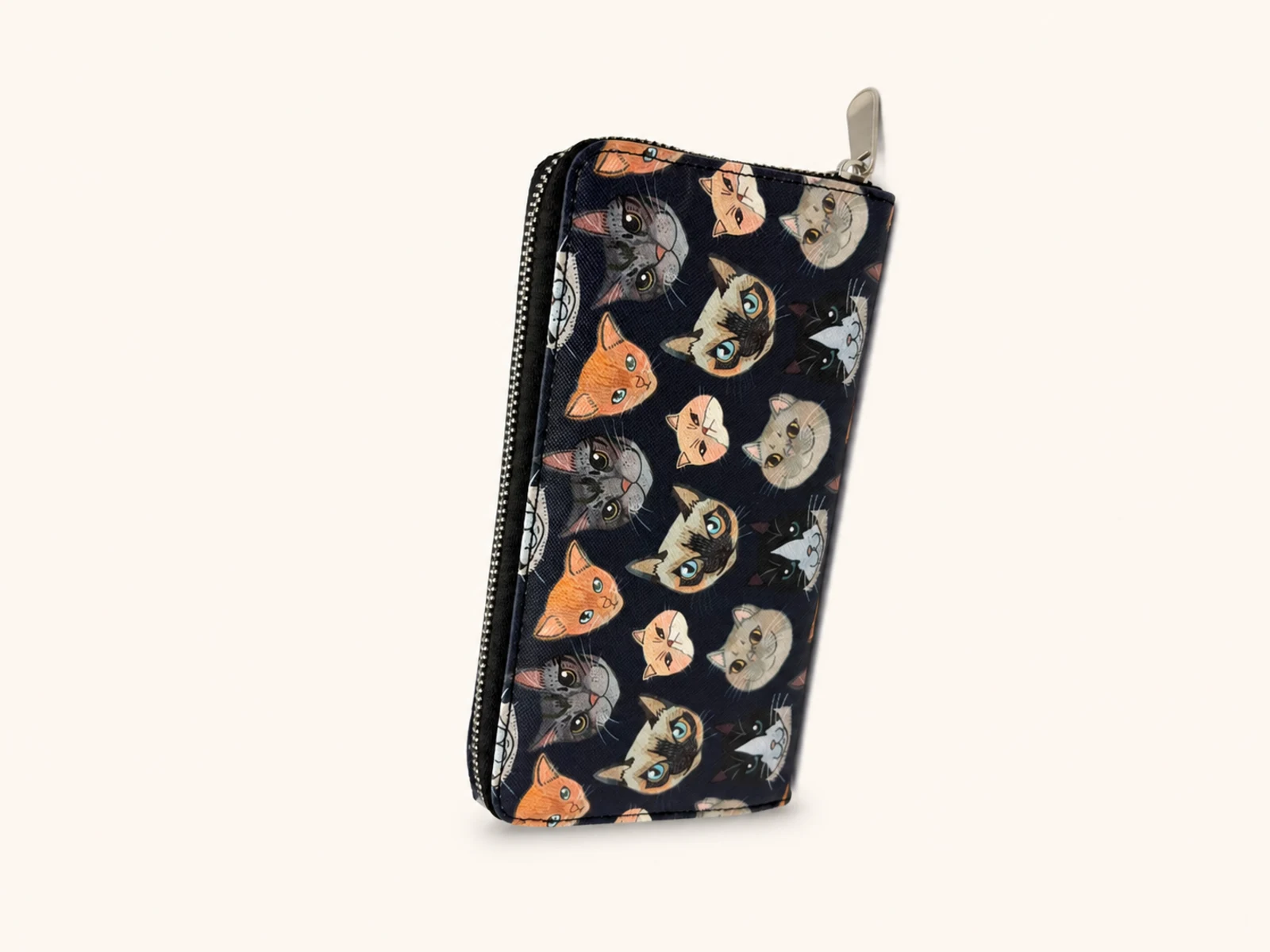 Cat Pattern Long Wallet with Zipper view 5