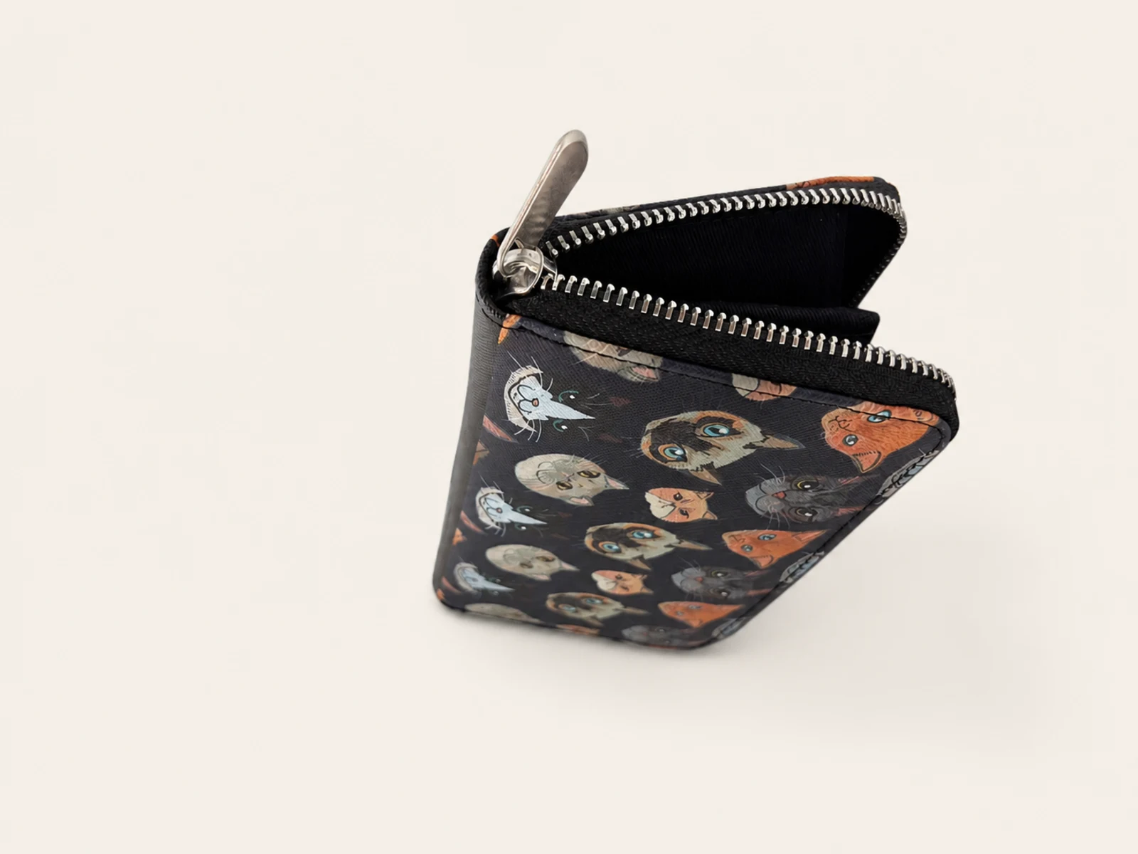 Cat Pattern Long Wallet with Zipper view 7