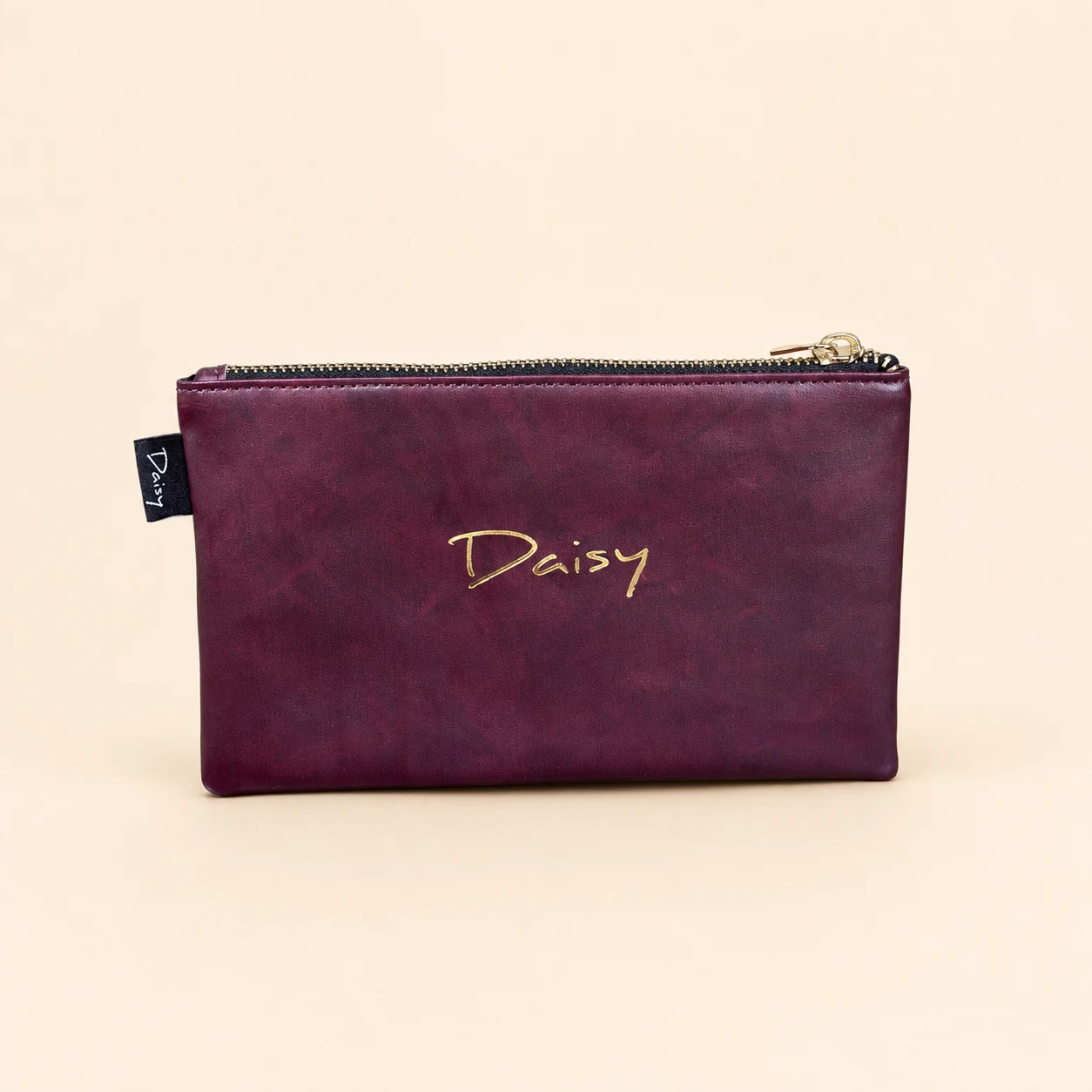 Daisy Pattern Flat Pencil Case — Burgundy view 5