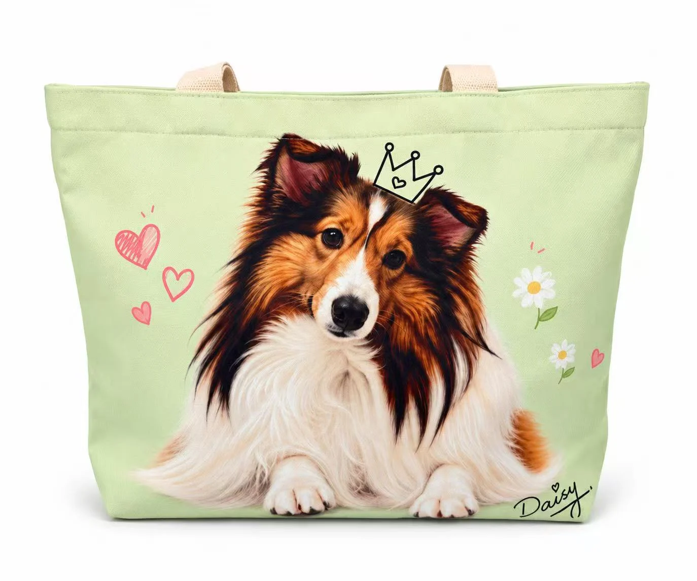 Daisy Pattern Mint Green Organizer Tote view 2