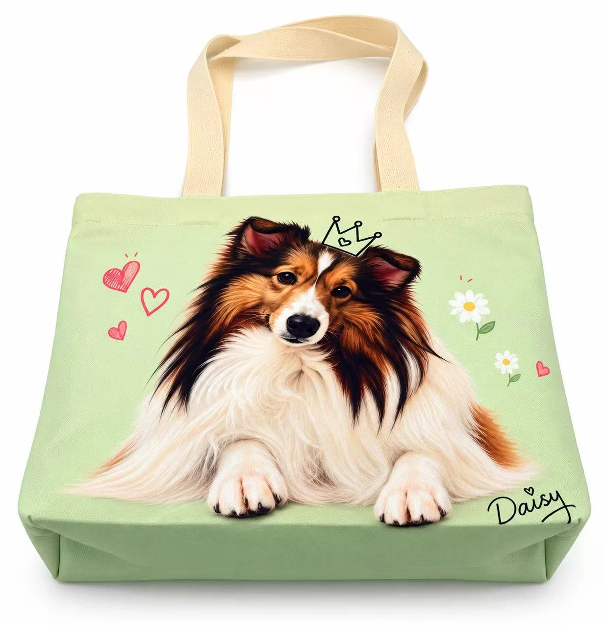 Daisy Pattern Mint Green Organizer Tote view 3