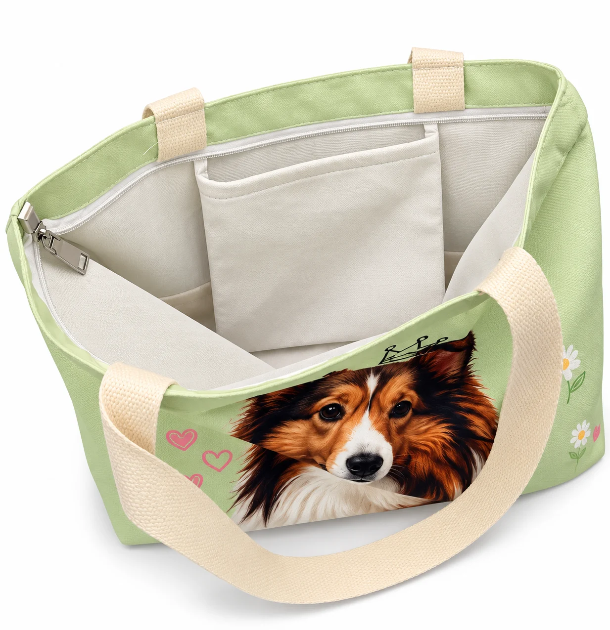 Daisy Pattern Mint Green Organizer Tote view 4