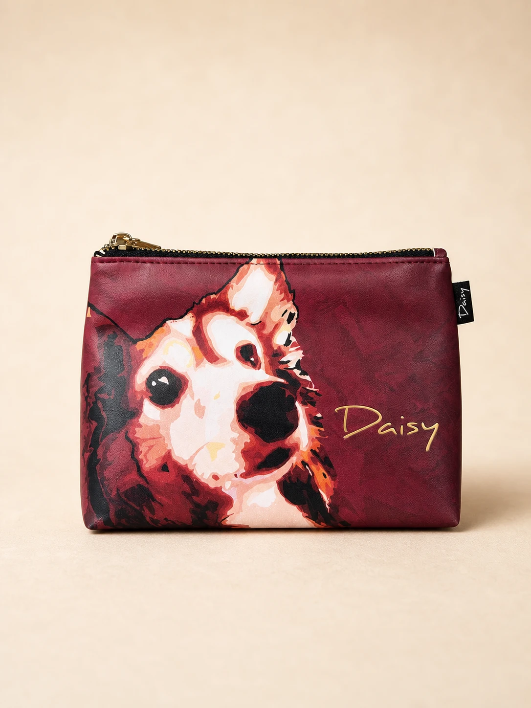Daisy Pattern Cosmetic Case — Burgundy