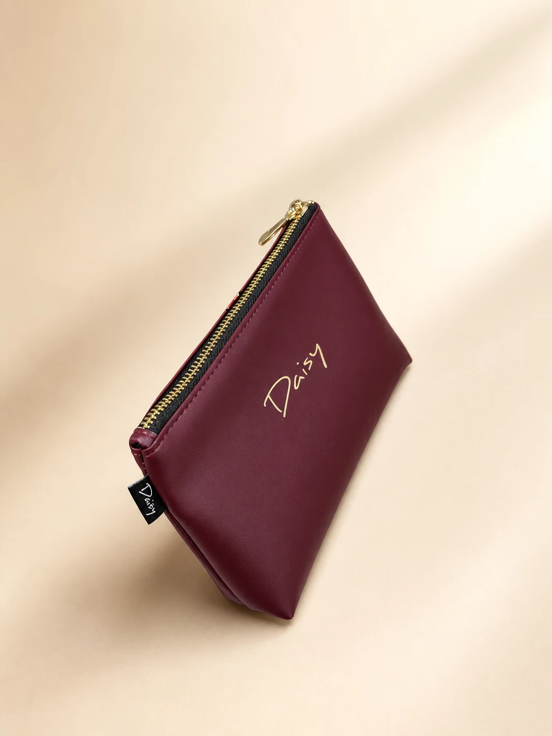Daisy Pattern Cosmetic Case — Burgundy view 2