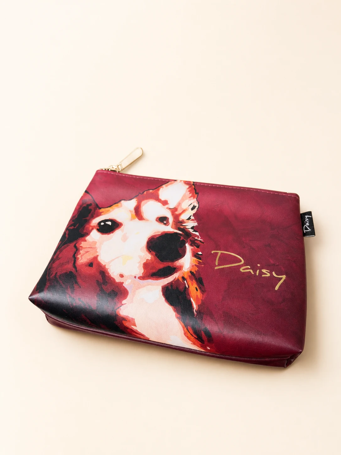 Daisy Pattern Cosmetic Case — Burgundy view 3