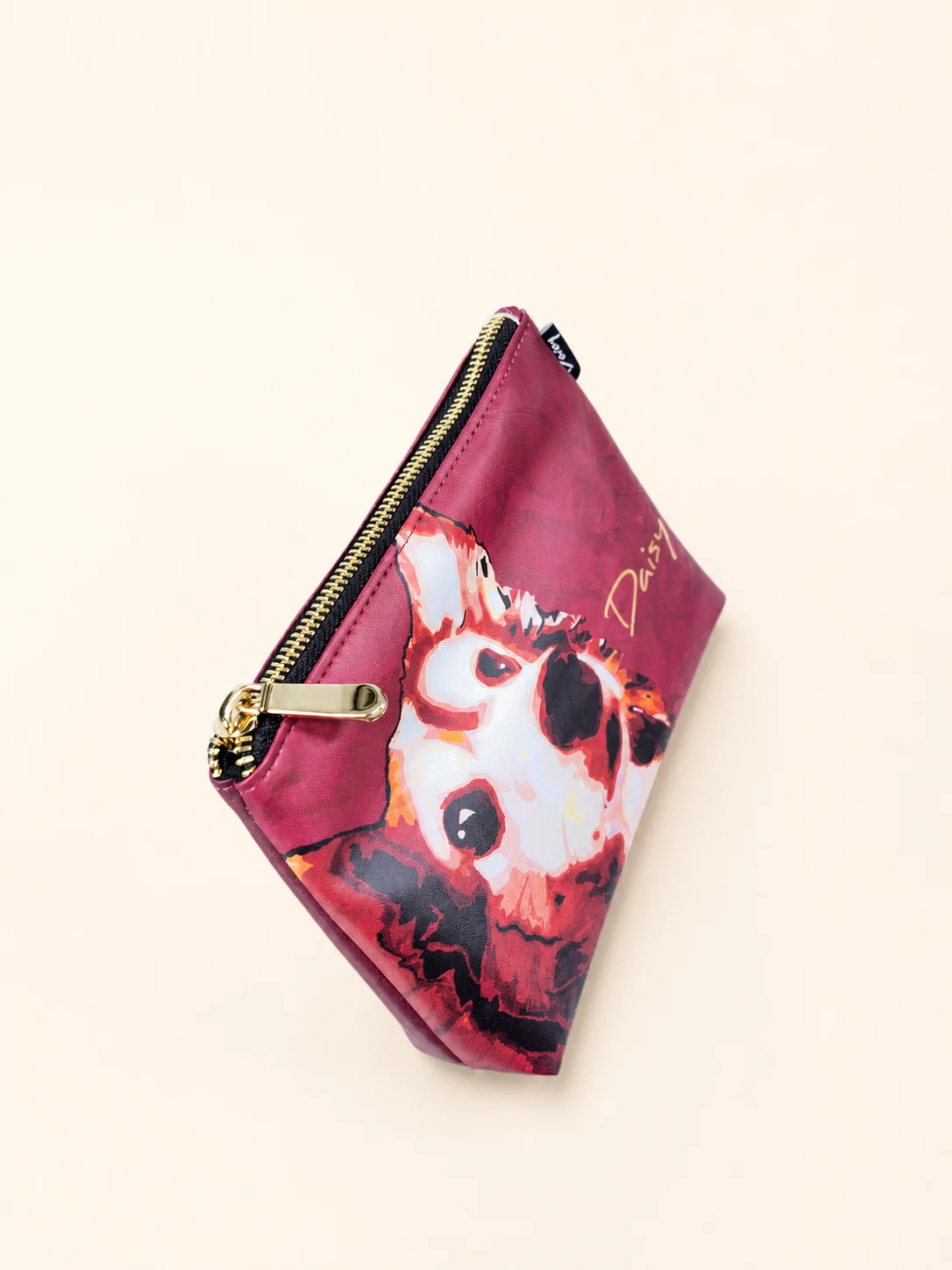 Daisy Pattern Cosmetic Case — Burgundy view 4