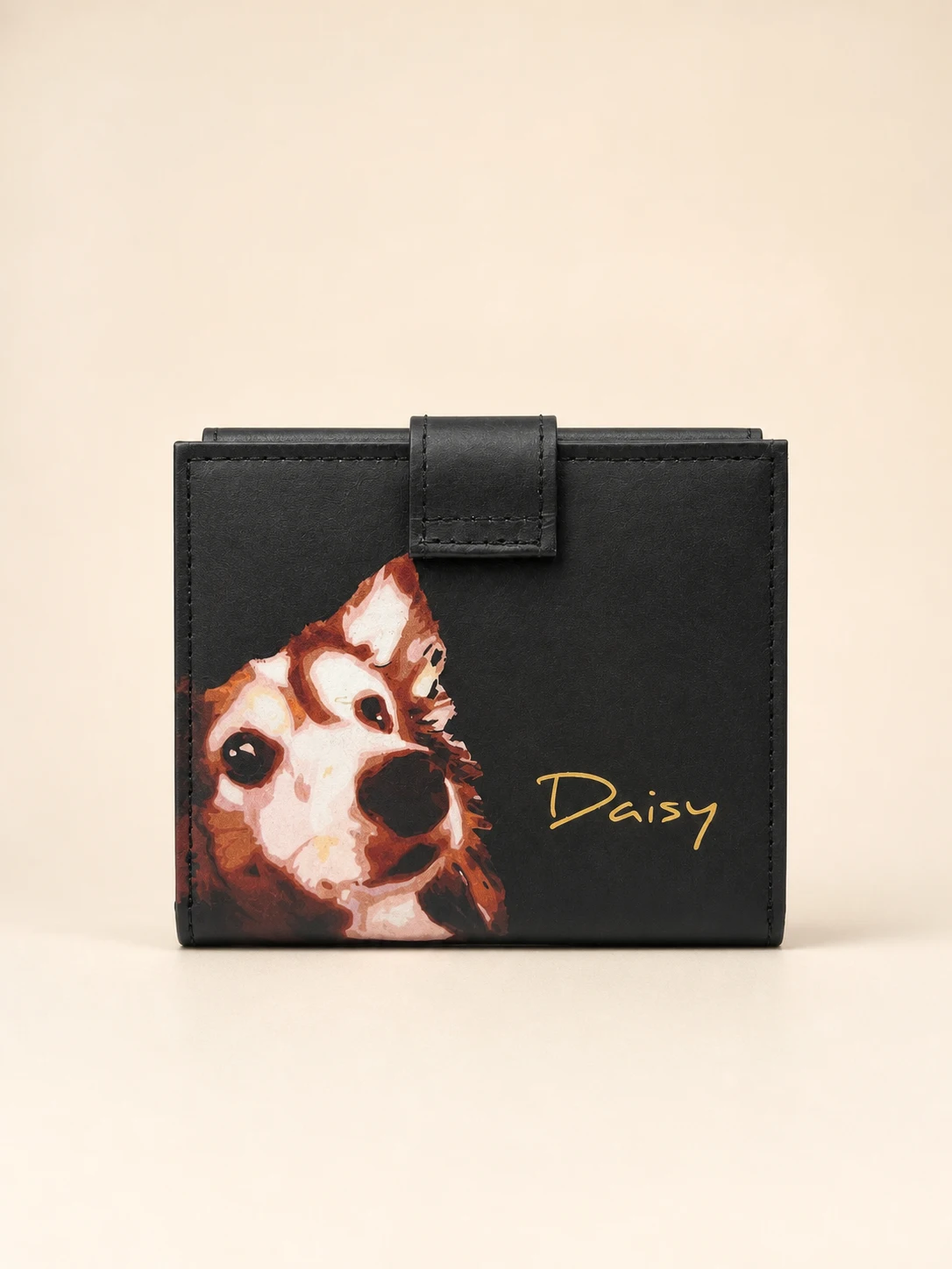 Daisy Pattern Short Wallet — Black