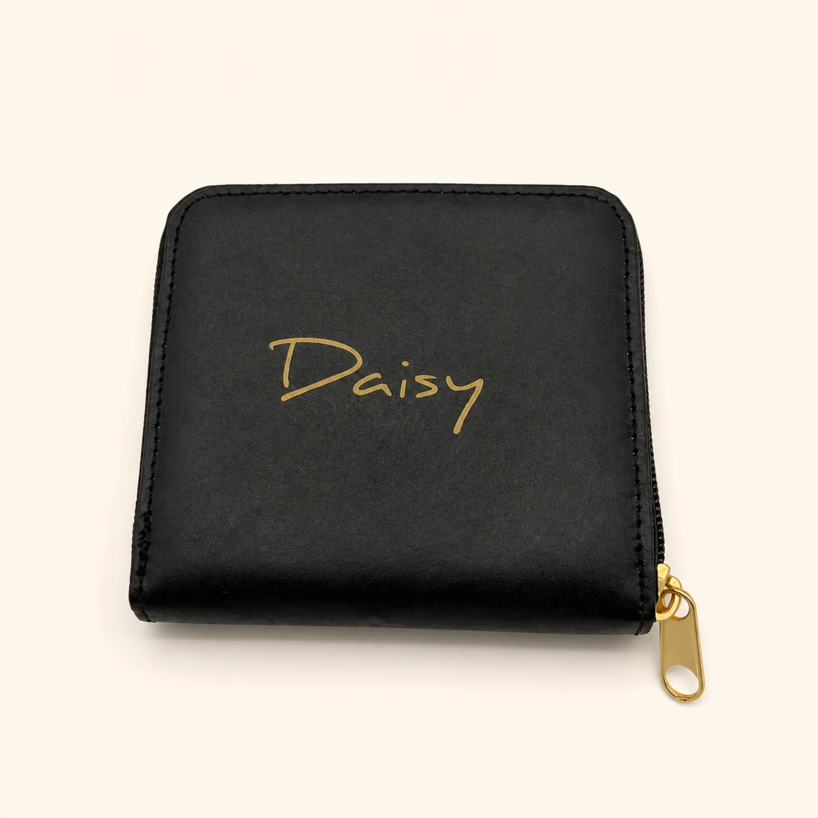 Daisy Pattern Short Wallet with Zipper — Black view 3