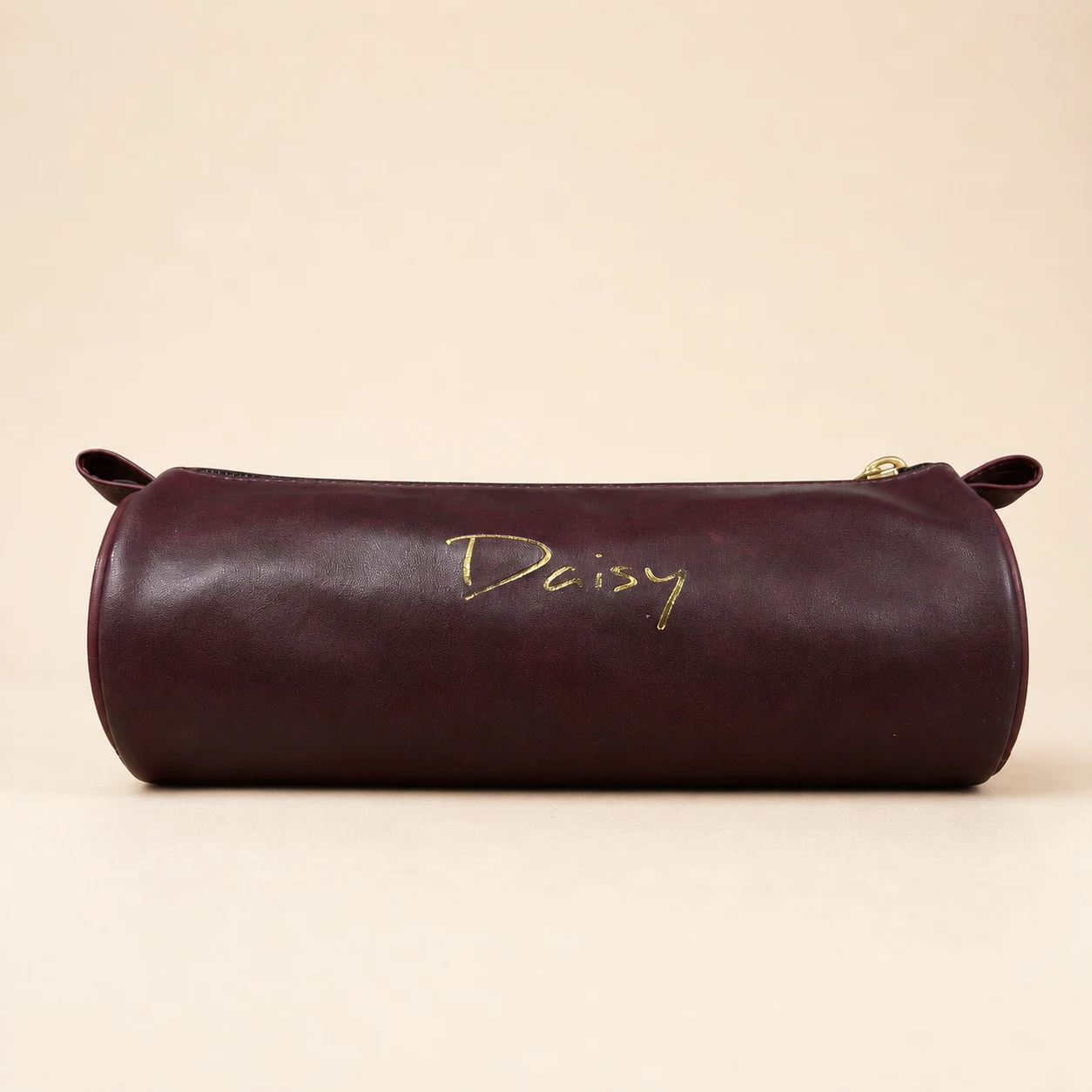 Daisy Pattern Round Pencil Case — Burgundy view 5
