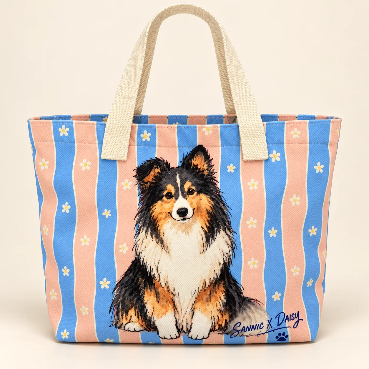Daisy Sheltie Blue & Pink Shopper Tote