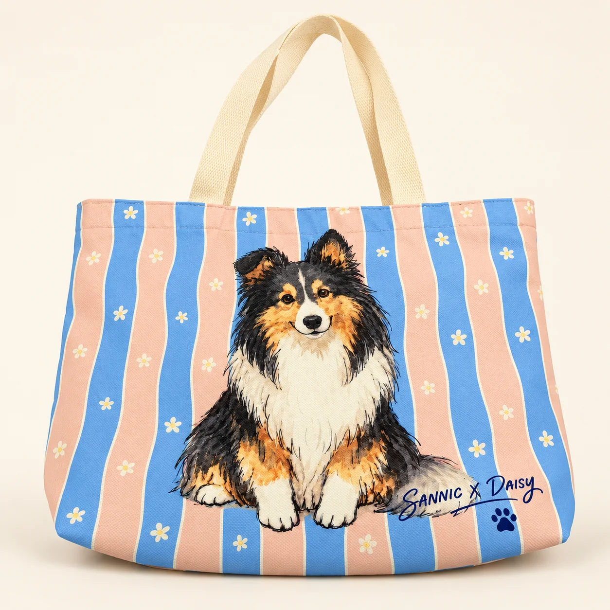 Daisy Sheltie Blue & Pink Shopper Tote view 3