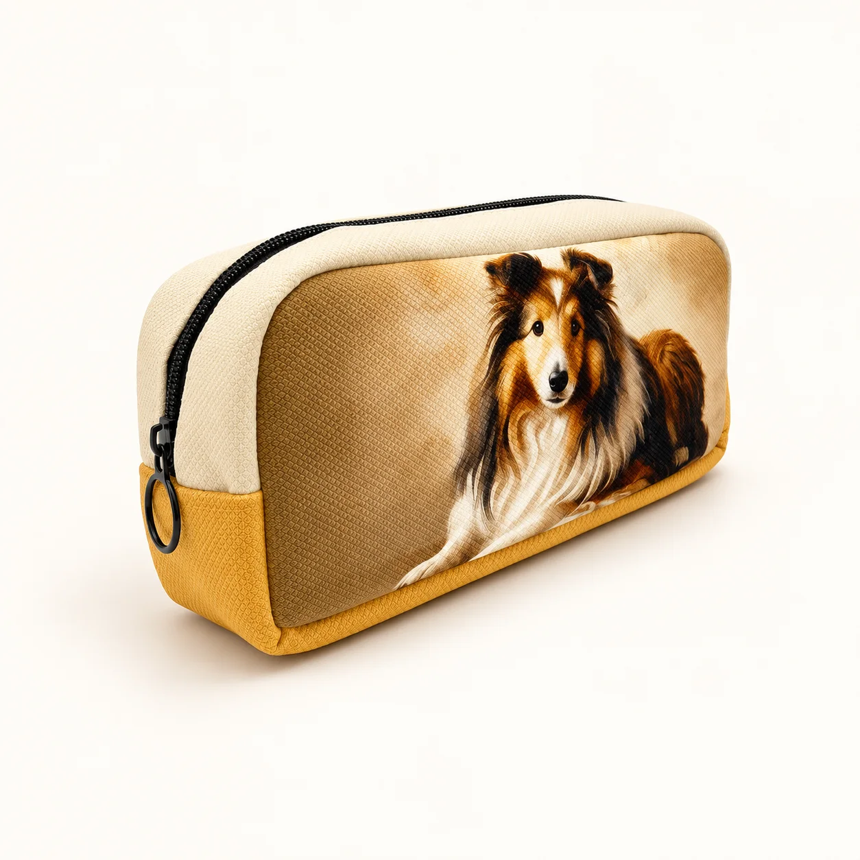 Daisy Sheltie Gold Double-Zip Pencil Case view 3