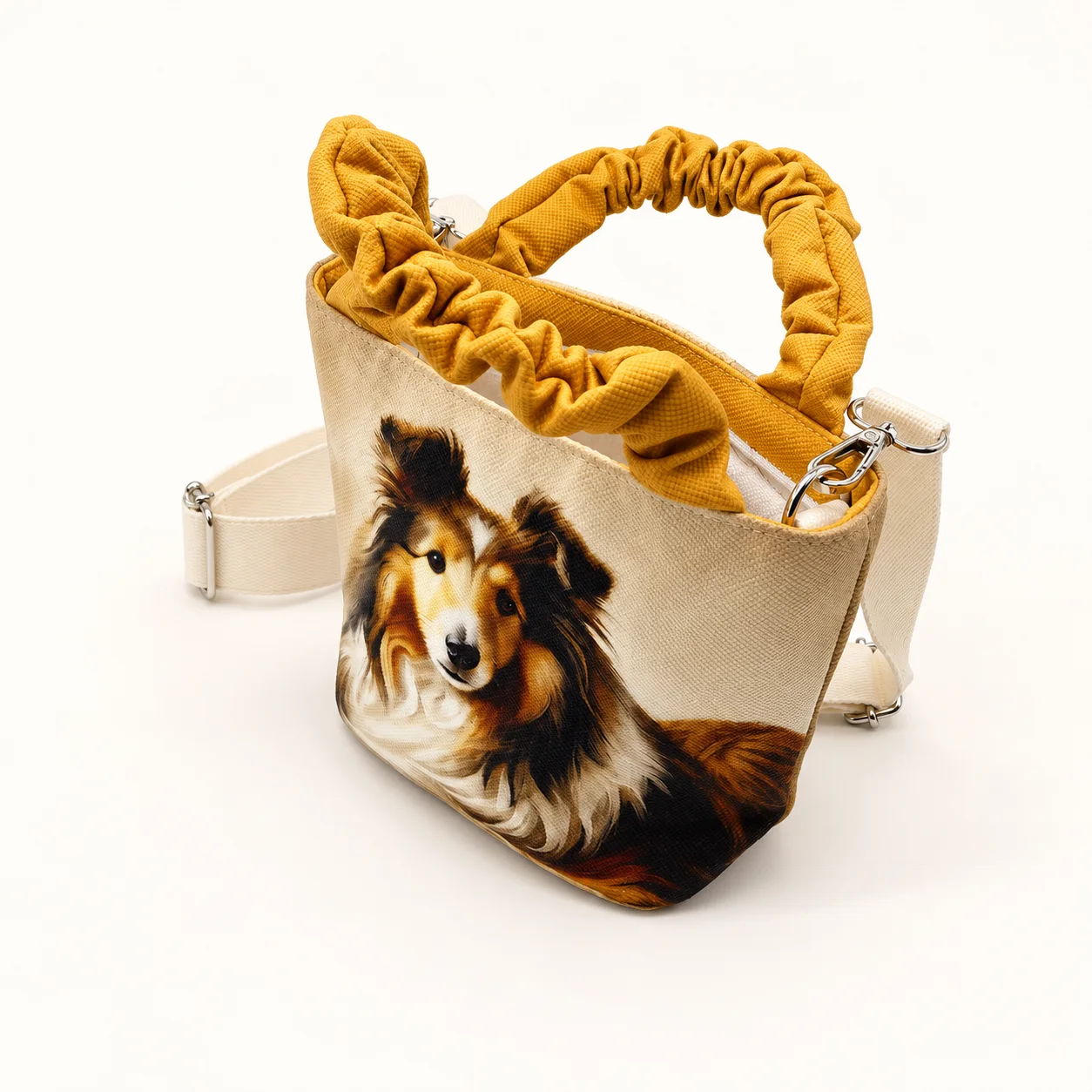 Daisy Sheltie Gold Velvet Mini Crossbody Bag view 2