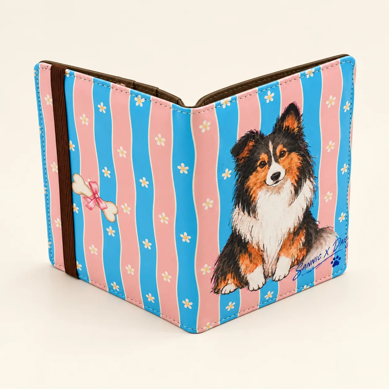 Daisy Sheltie Blue & Pink Passport Holder view 2