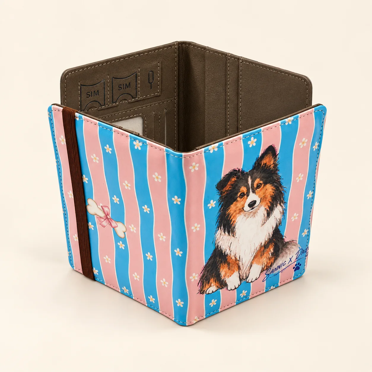 Daisy Sheltie Blue & Pink Passport Holder view 5