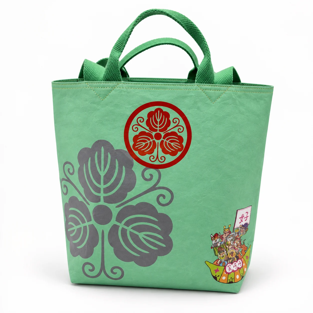 Japan Pattern Floral Crest Shopper Tote — Mint Green view 3