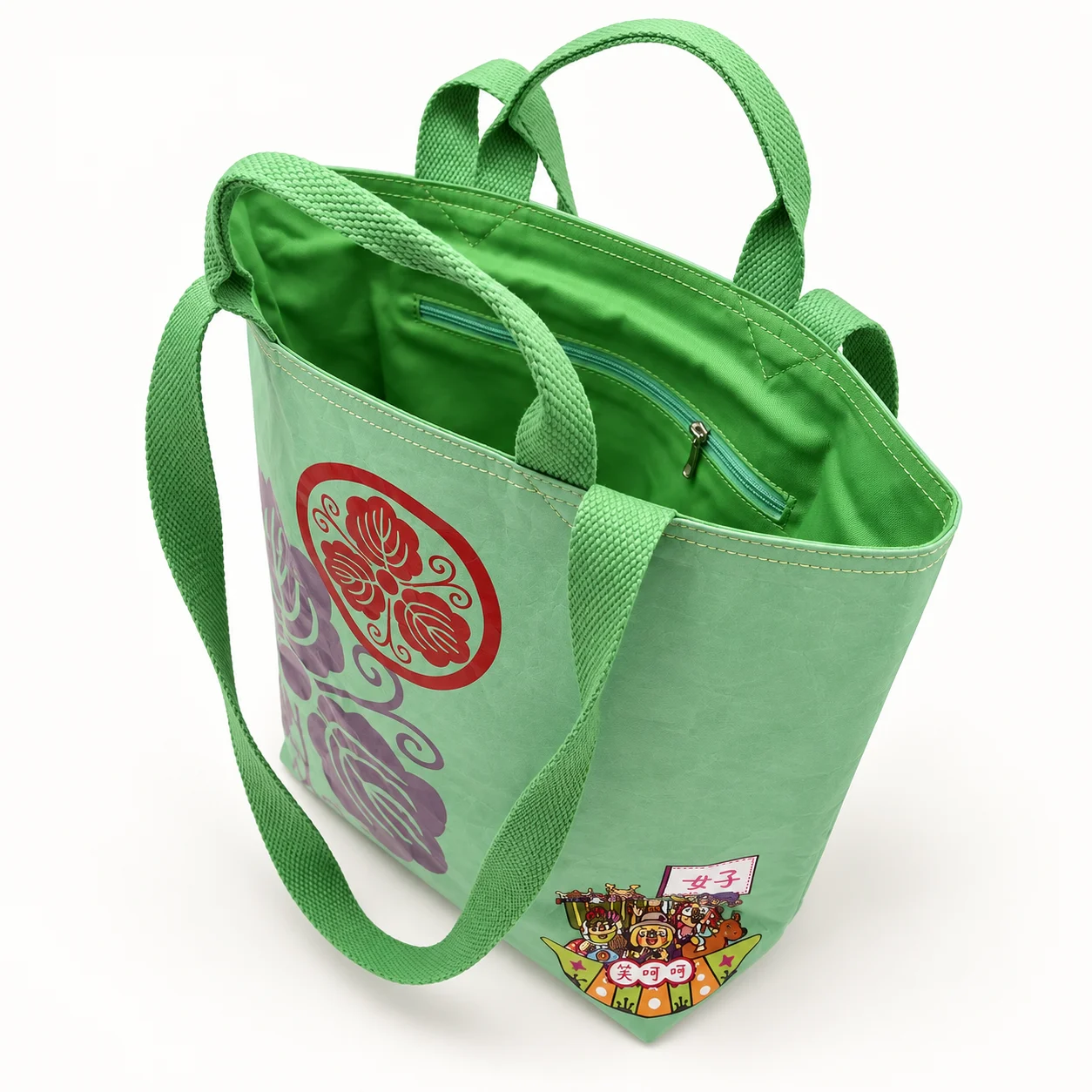 Japan Pattern Floral Crest Shopper Tote — Mint Green view 4