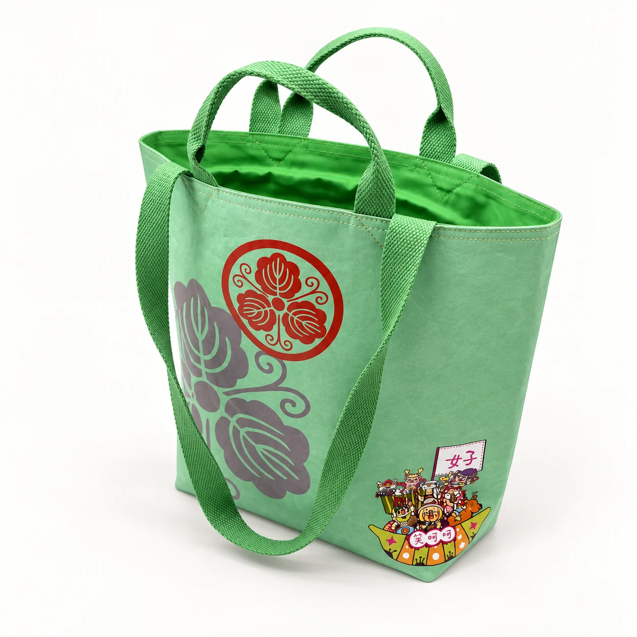 Japan Pattern Floral Crest Shopper Tote — Mint Green view 5