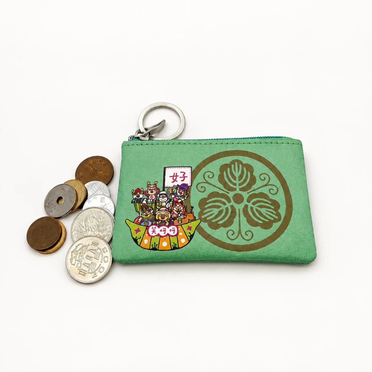 Japan Pattern Gold Crest Coin Purse — Mint Green view 5