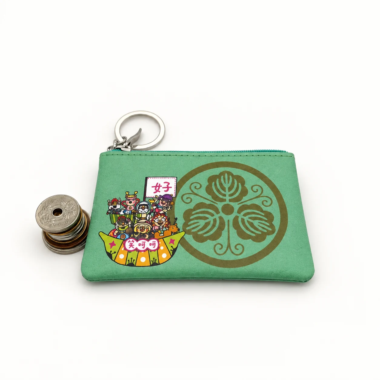 Japan Pattern Gold Crest Coin Purse — Mint Green view 6