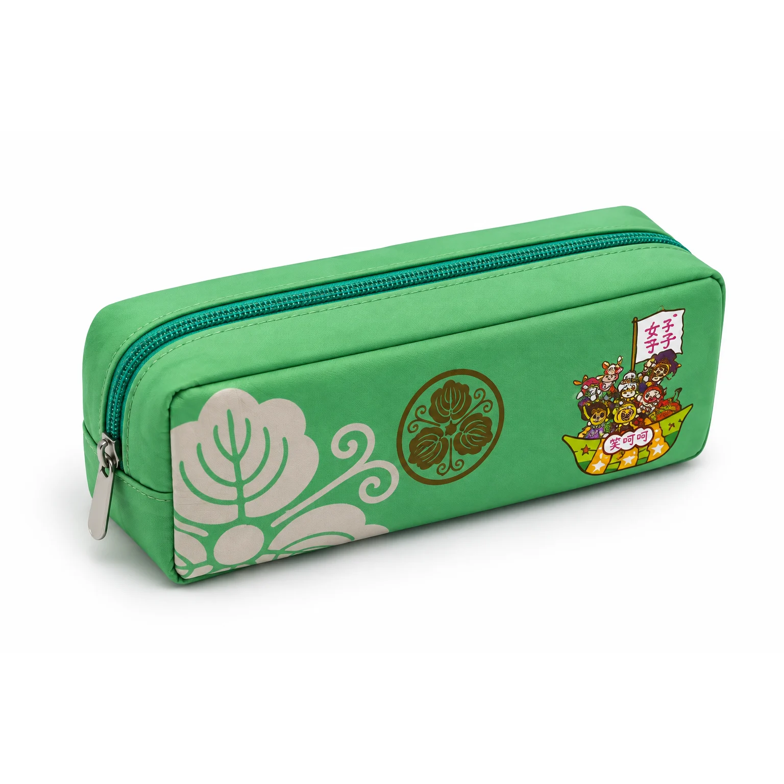 Japan Pattern Gold Crest Large Pencil Case — Mint Green view 3