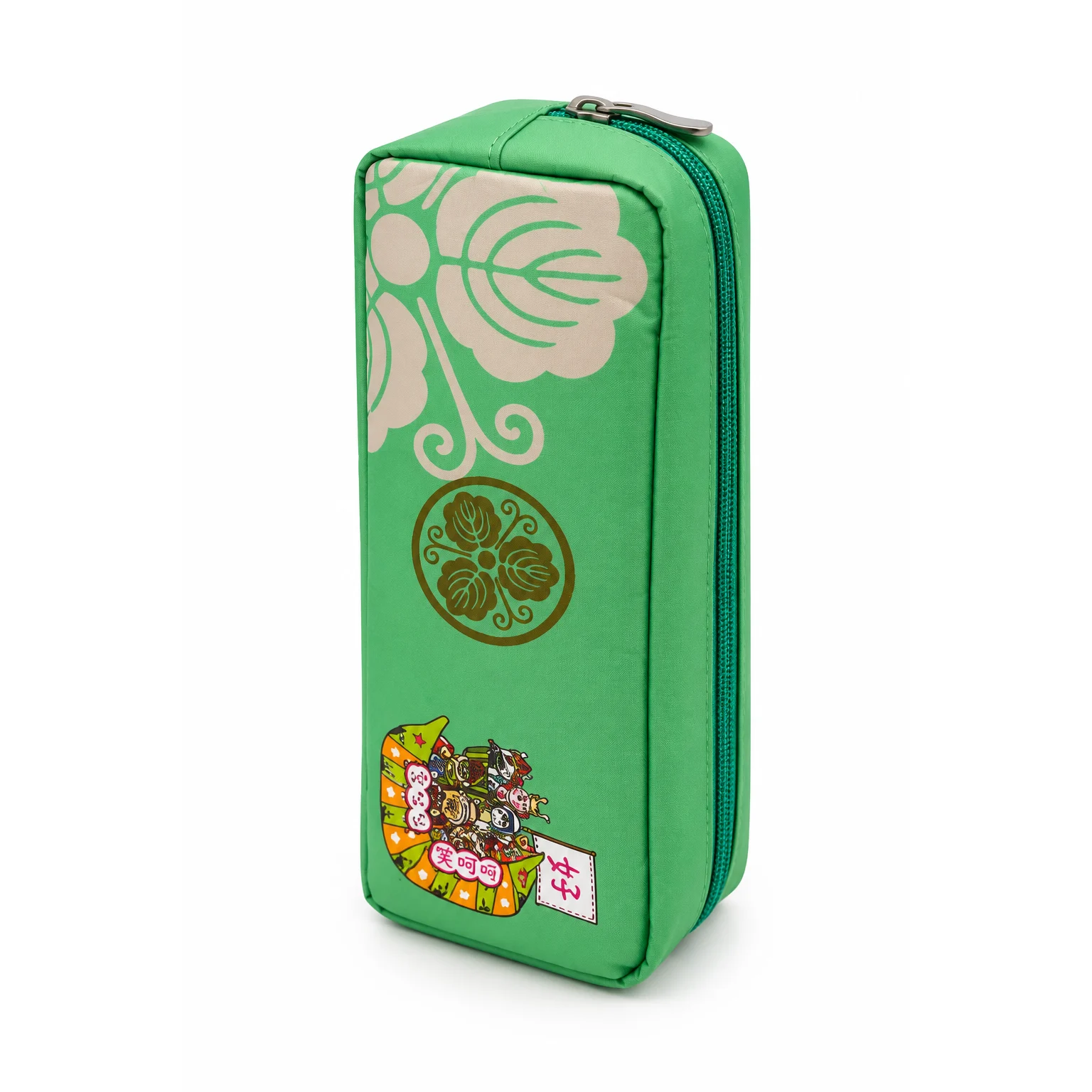 Japan Pattern Gold Crest Large Pencil Case — Mint Green view 4