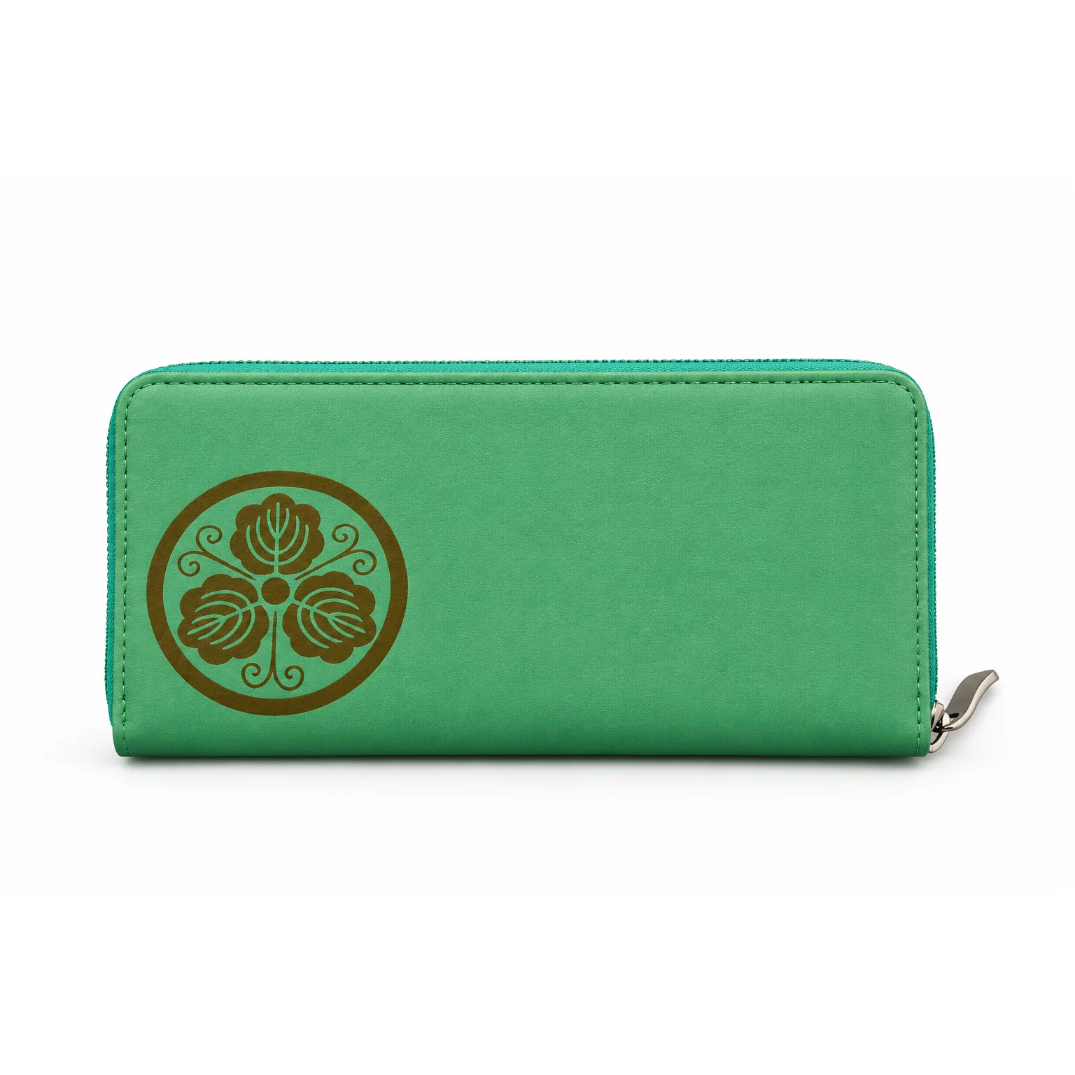 Japan Pattern Gold Crest Long Wallet — Mint Green view 2