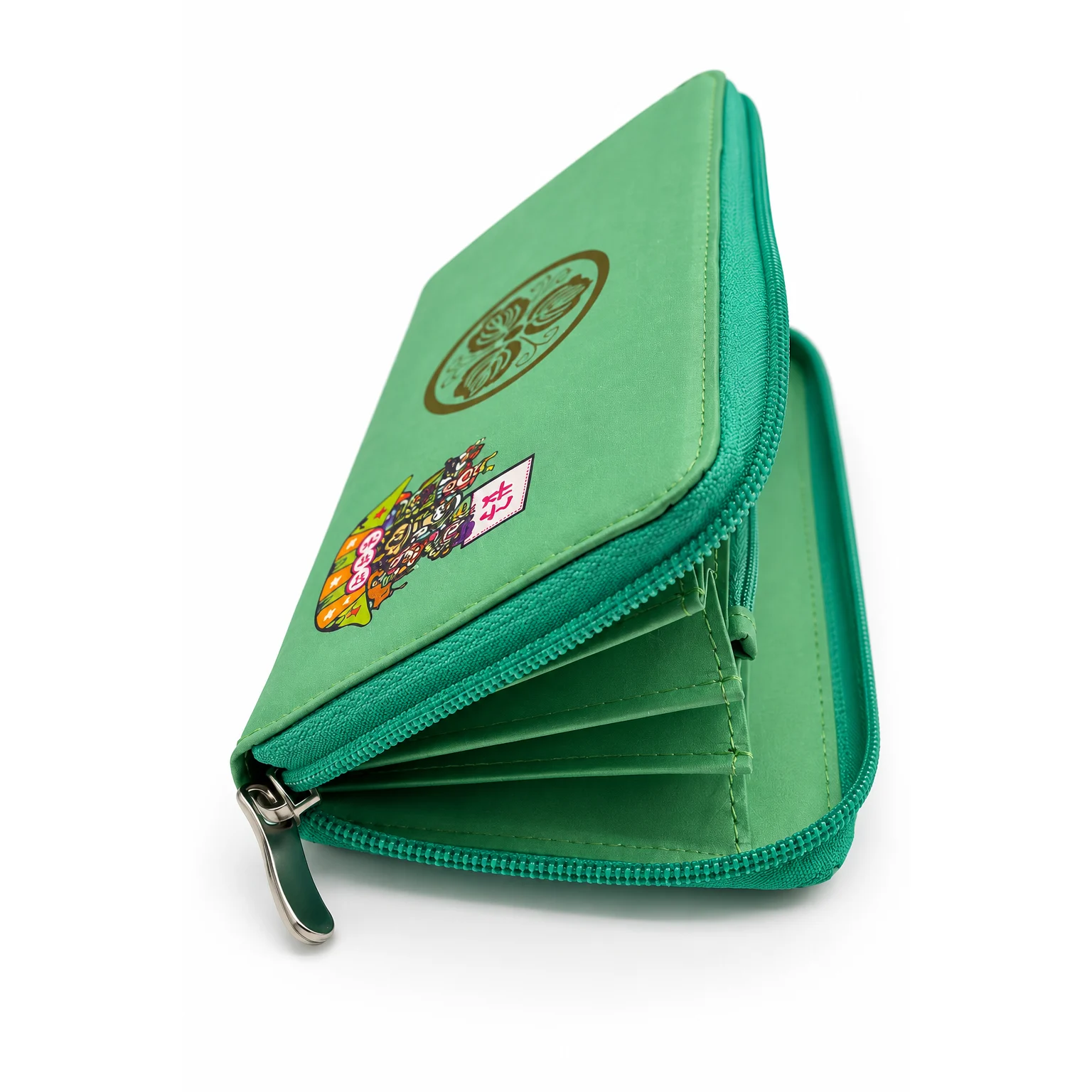 Japan Pattern Gold Crest Long Wallet — Mint Green view 3