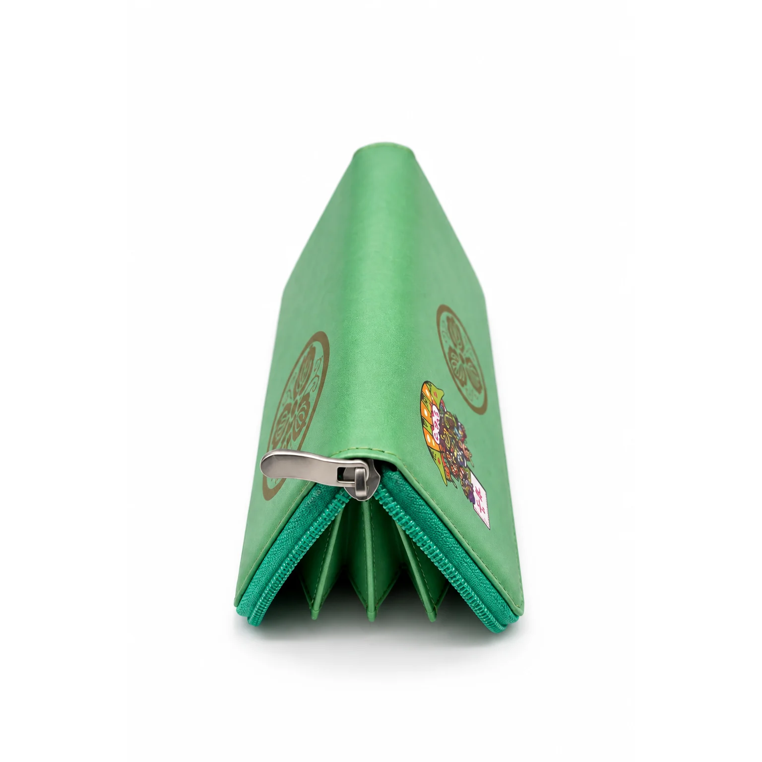 Japan Pattern Gold Crest Long Wallet — Mint Green view 4