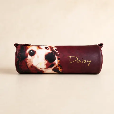 Daisy 圖案圓筒筆袋 — 酒紅