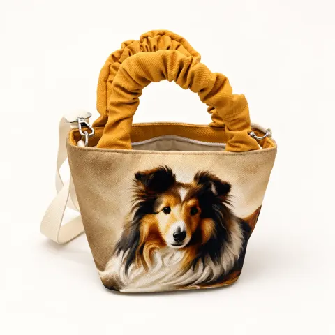 Daisy Sheltie Gold Velvet Mini Crossbody Bag