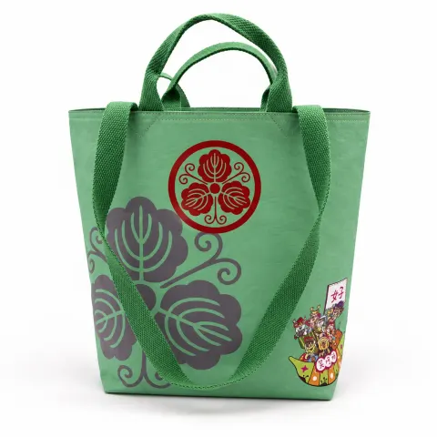 日本圖案花卉徽章購物袋 — 薄荷綠