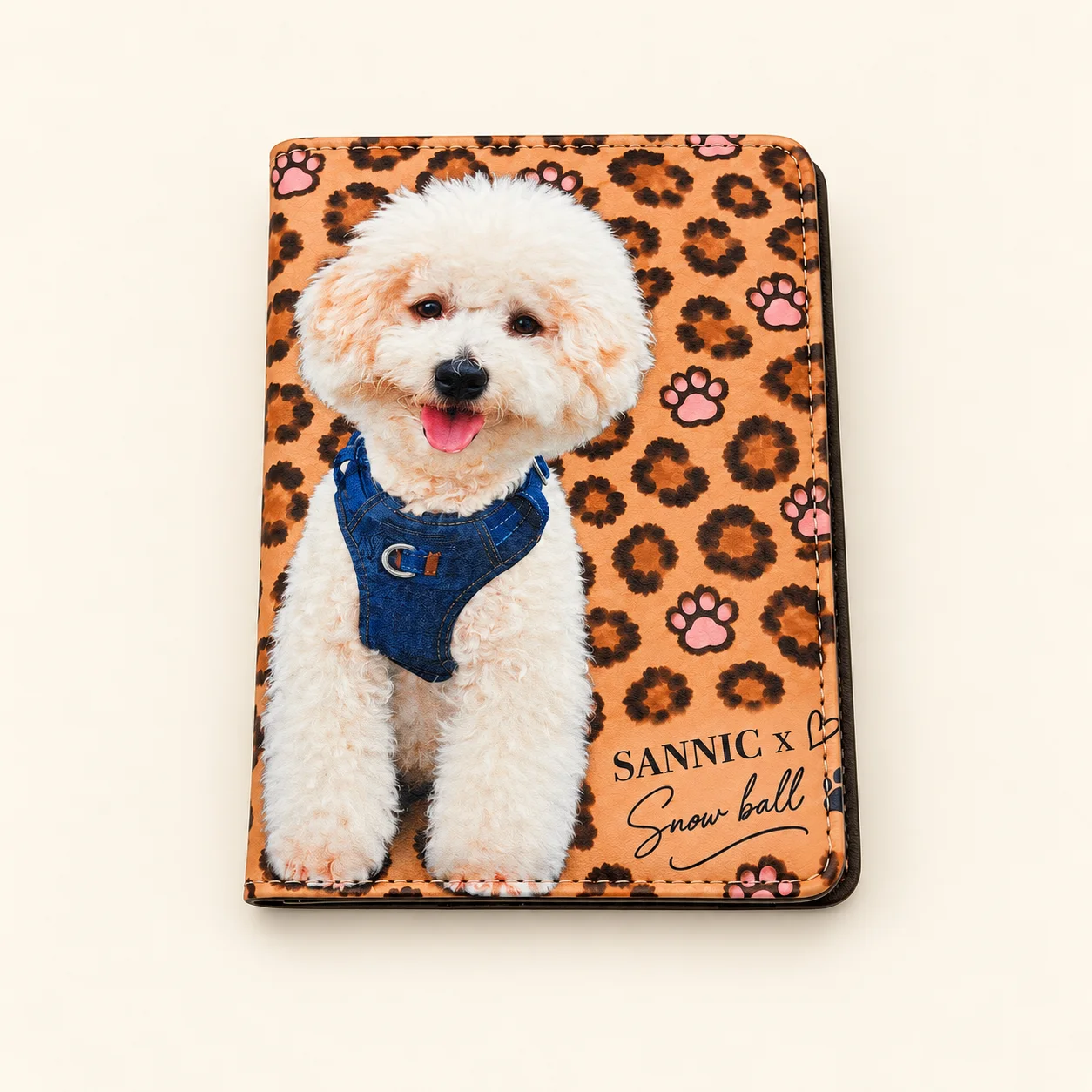 Snowball Dog Leopard Print Passport Holder
