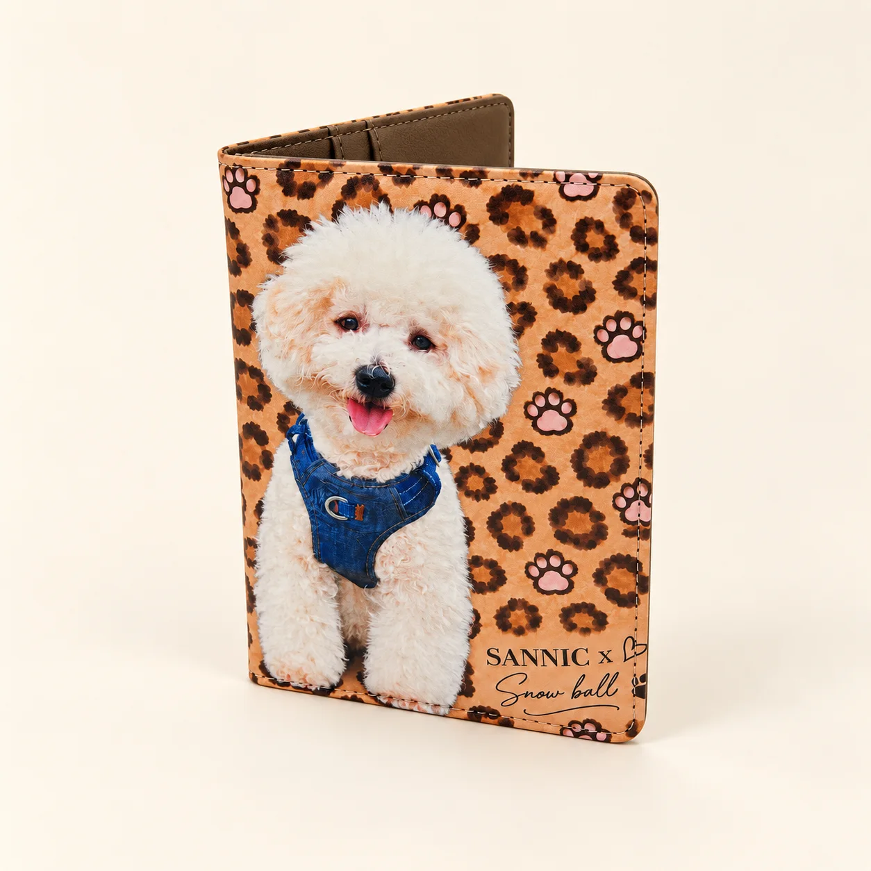 Snowball Dog Leopard Print Passport Holder view 2