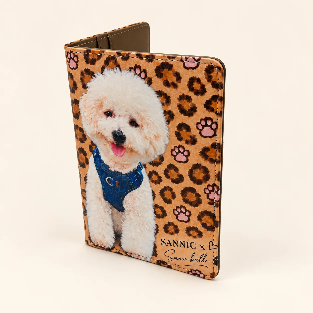 Snowball Dog Leopard Print Passport Holder view 3