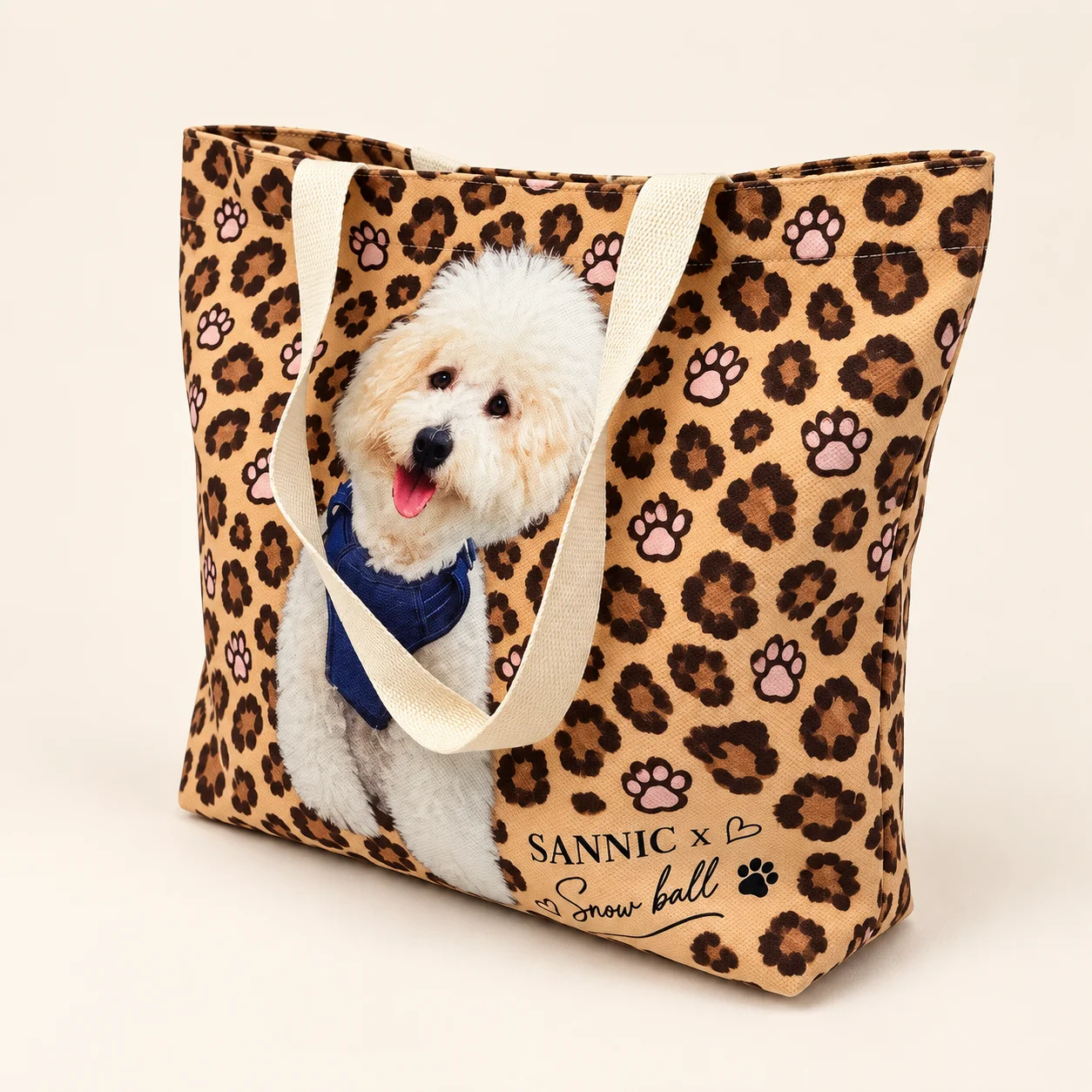Snowball Dog Leopard Print Shopper Tote view 3